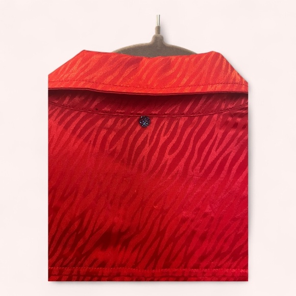 Adrienne Landau Goji Berry Zebra Print Satin Front Tie Button Up Top NWT Size S - Picture 6 of 7